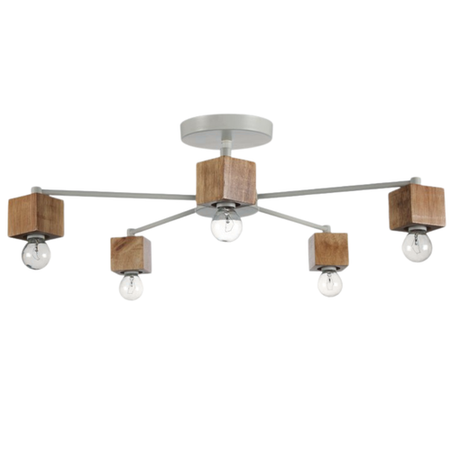 Lámpara Techo Madera Lineal Salón OSLO | Blanco/Madera 5 Luces