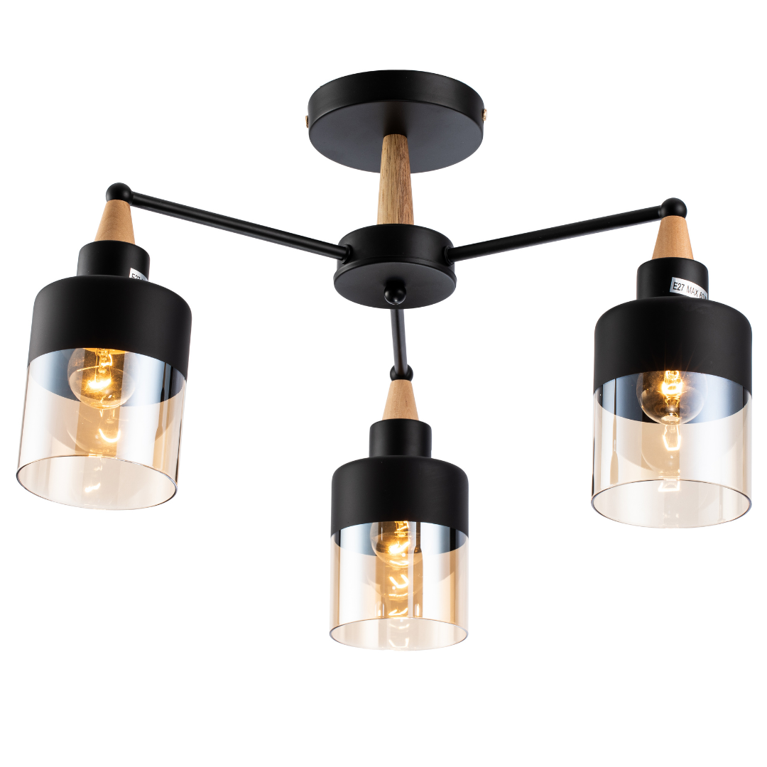 Lámpara Techo Cristal Cilíndrica Salón COPENHAGEN | Negro 3 Luces