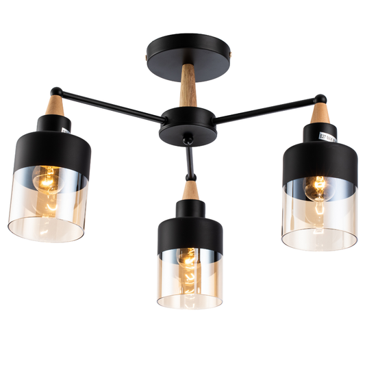 Lámpara Techo Cristal Cilíndrica Salón COPENHAGEN | Negro 3 Luces