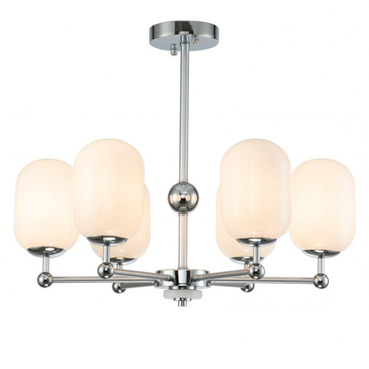 Lámpara Techo Cristal Opal Salón PACA | Cromo 6 Luces E14
