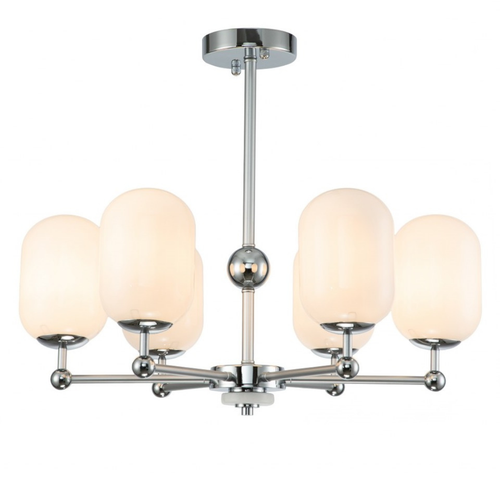 Lámpara Techo Cristal Opal Salón PACA | Cromo 6 Luces E14