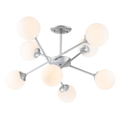 Lámpara Techo Cristal Opal Salón MILAN | Níquel 8 Luces E14