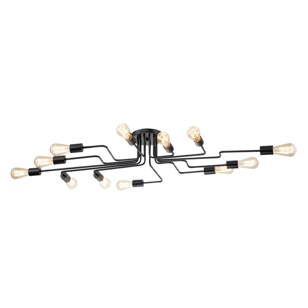 Lámpara Techo Metal Lineal Salón CLEBER | Negro 12 Luces E27