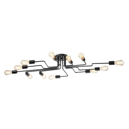 Lámpara Techo Metal Lineal Salón CLEBER | Negro 12 Luces E27