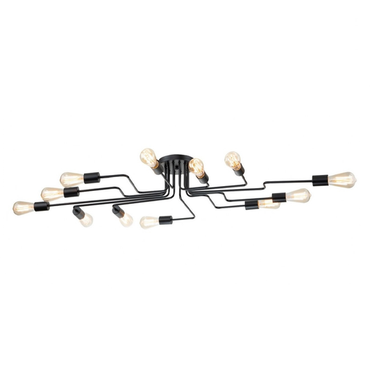 Lámpara Techo Metal Lineal Salón CLEBER | Negro 12 Luces E27