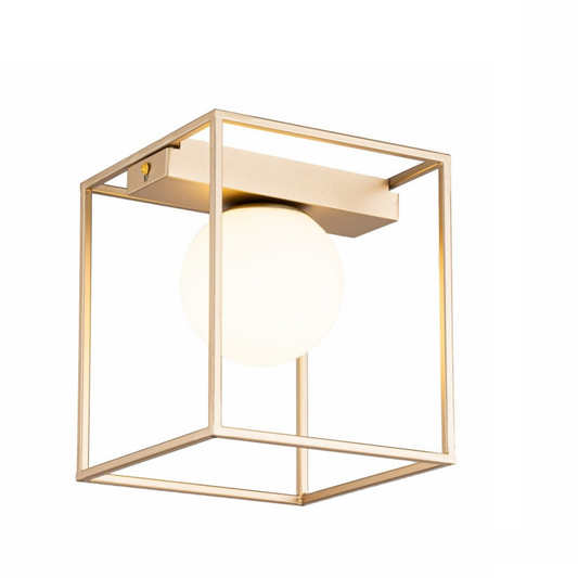 Plafón Cubo Metal Salón MONER | Oro Cristal Opal 1 Luz G9