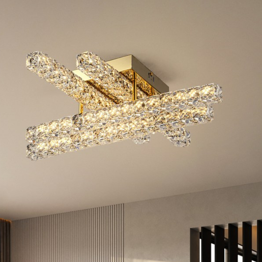 Lámpara Techo Cristal Rectangular Salón INFINITY | Dorado LED