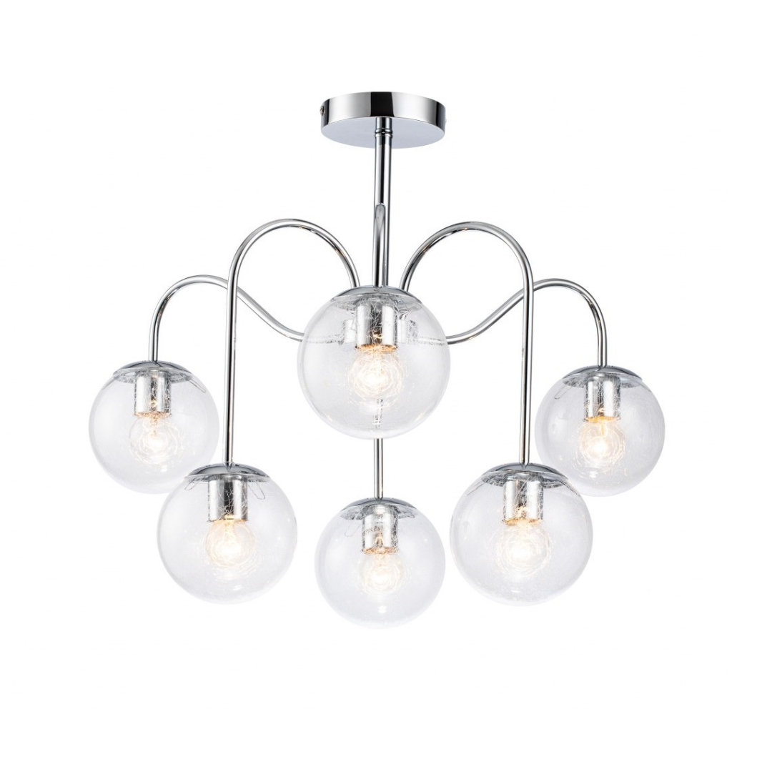Lámpara Techo Cristal Esférica Salón PERI | Cromo 6 Luces E27