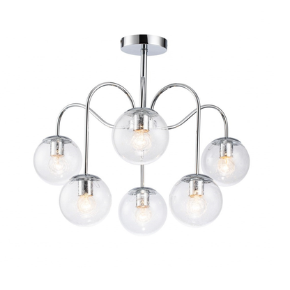 Lámpara Techo Cristal Esférica Salón PERI | Cromo 6 Luces E27
