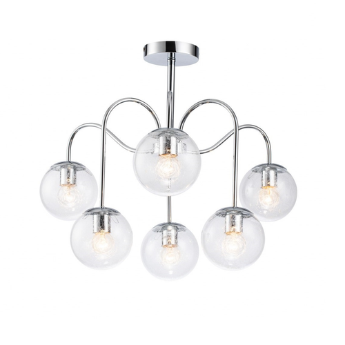 Lámpara Techo Cristal Esférica Salón PERI | Cromo 6 Luces E27