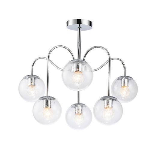 Lámpara Techo Cristal Esférica Salón PERI | Cromo 6 Luces E27