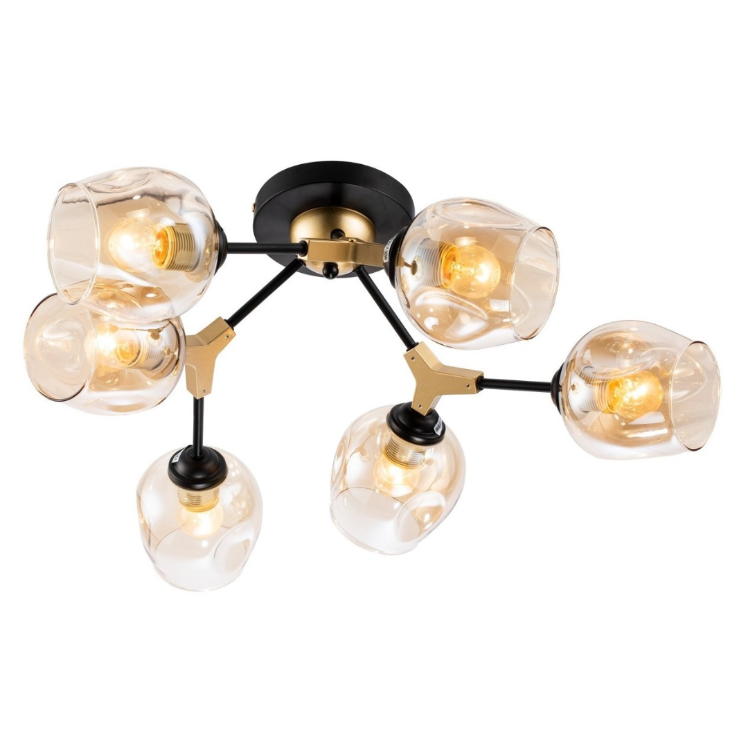 Lámpara Techo Cristal Ahumado Salón TRANSFORMER | Negro 6 Luces