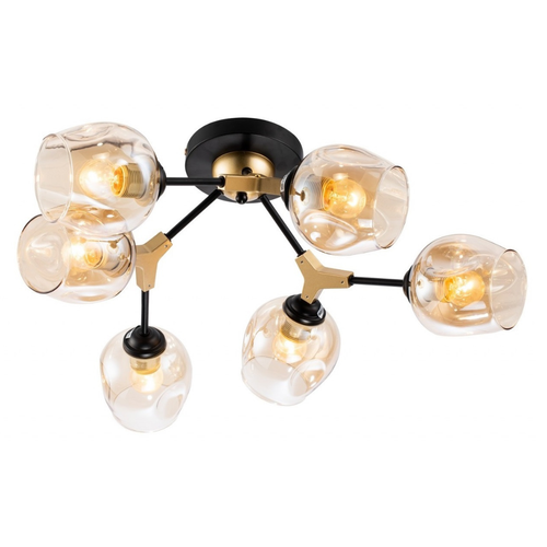 Lámpara Techo Cristal Ahumado Salón TRANSFORMER | Negro 6 Luces