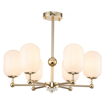 Lámpara Colgante Cristal Opal Salón PACA | Oro 6 Luces E14