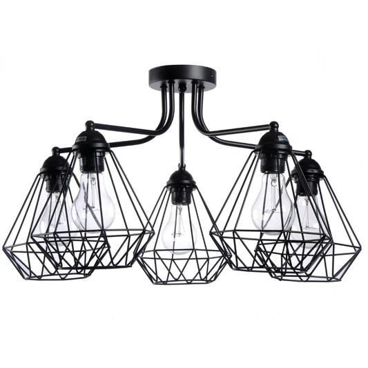 Lámpara Techo Metal Industrial Salón CORNELIO | Negro 5 Luces