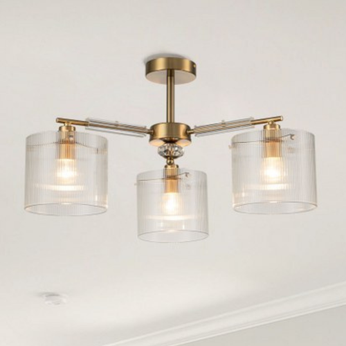Lámpara Techo Cristal Cilíndrica Salón CAVAYA | Dorado 3 Luces