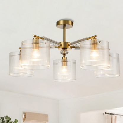 Lámpara Techo Cristal Cilíndrica Salón CAVAYA | Dorado 5 Luces