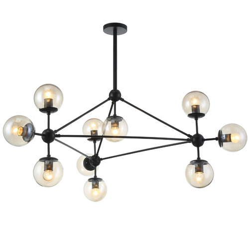 Lámpara Techo Cristal Esférica Salón NEW YORK | Negro 10 Luces