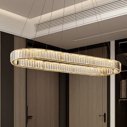 Lámpara Colgante Cristal Ovalada Comedor CRYSTO | Dorada LED CCT