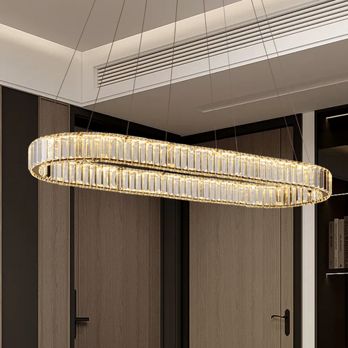Lámpara Colgante Cristal Ovalada Comedor CRYSTO | Dorada LED CCT