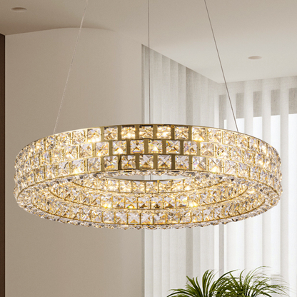 Lámpara Colgante LED Cristal Redonda Habitación AURORA | Dorada