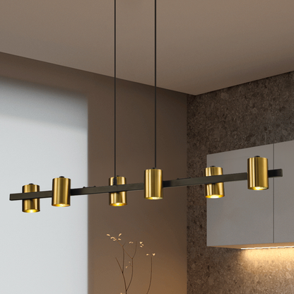 Lámpara Colgante Focos Comedor AXIS | Negro/Dorado 6 Luces GU10