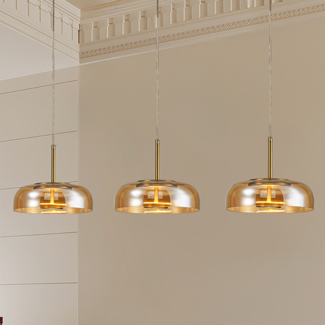 Lámpara Colgante Cristal Ahumado Comedor CYRUS | Dorada E27