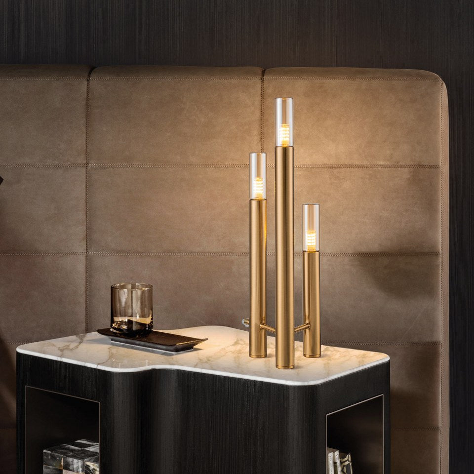 Lampara De Mesa Moderna Con Tres Bombillas G9 Dorado