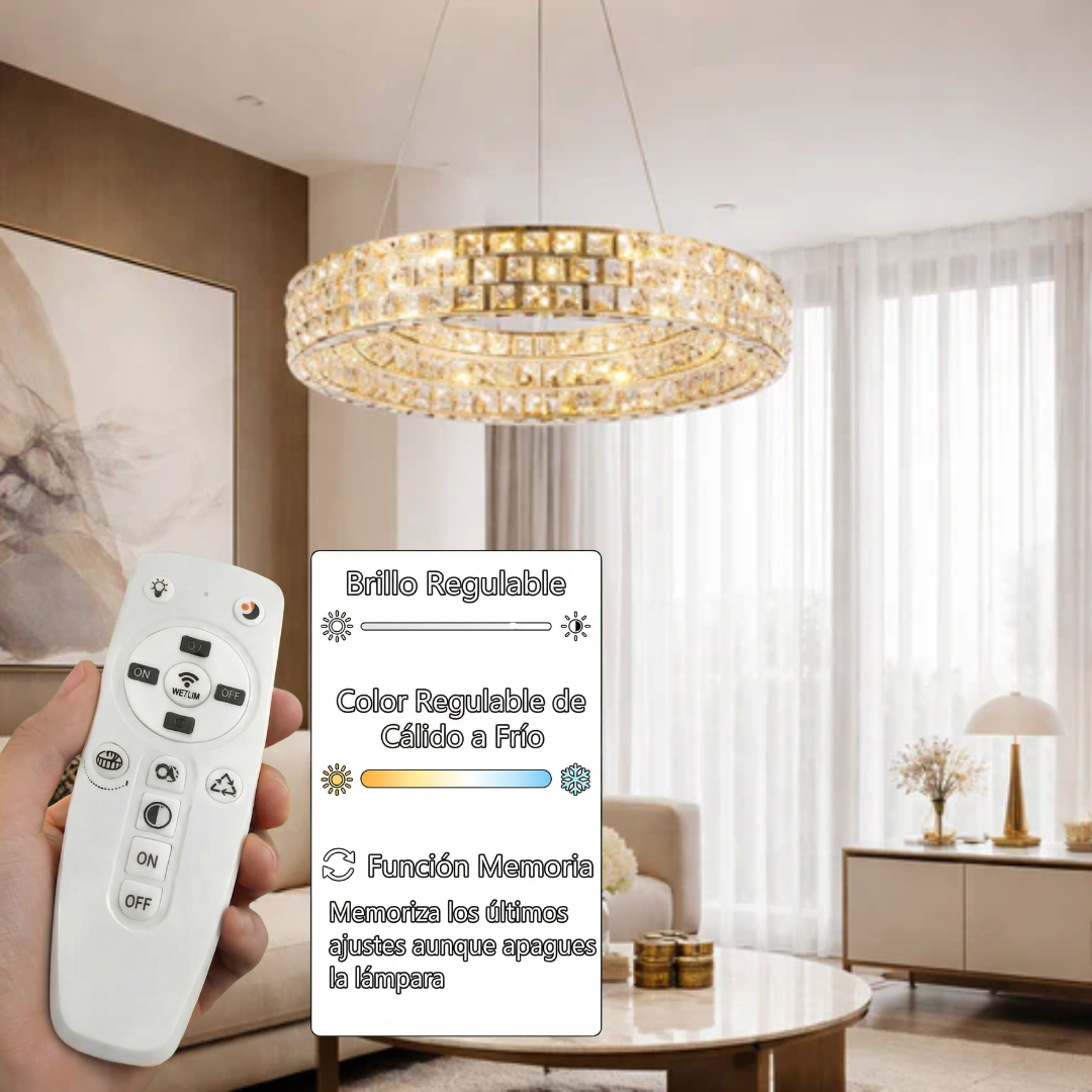 Lámpara Colgante LED Cristal Redonda Habitación AURORA | Dorada