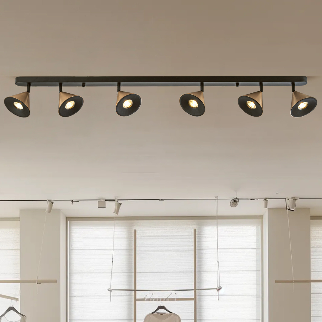 Plafón Focos Orientables Techo Comedor HORN | Negro 6 Luces GU10/LP9031-6C