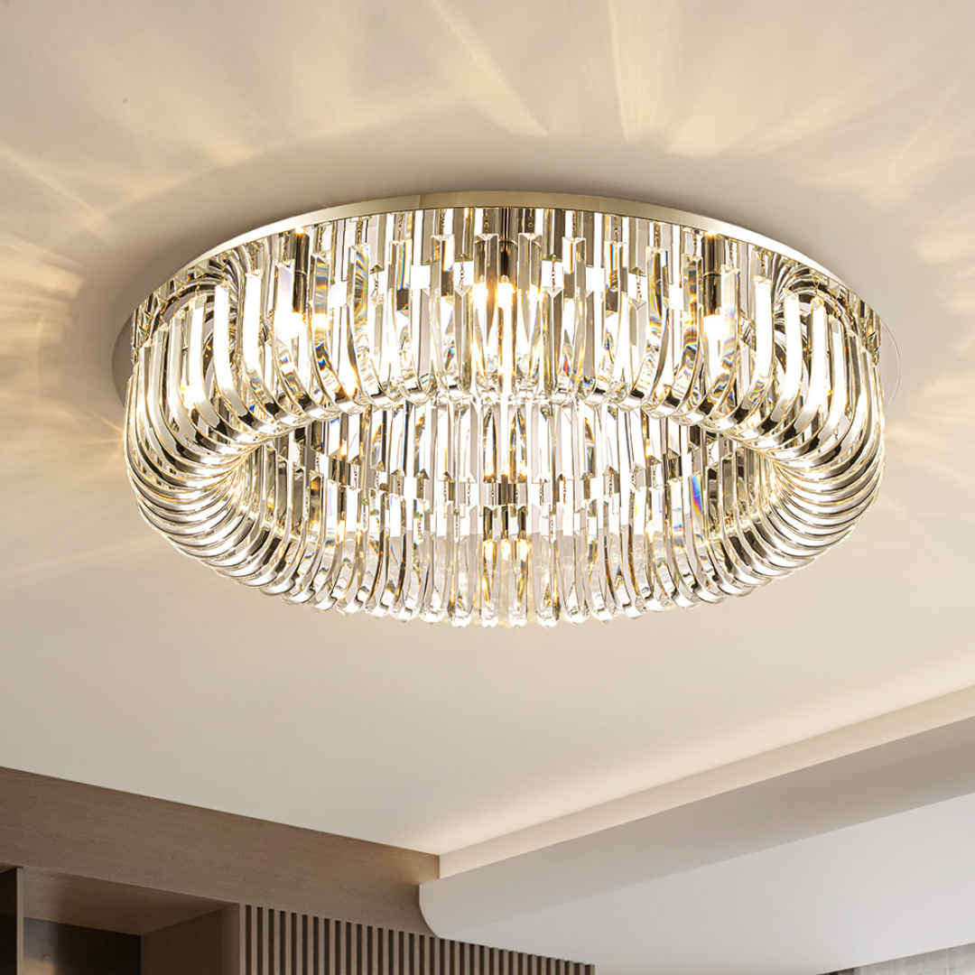 Plafón Cristal Circular Salón CARV | Cromo Ø80 cm G9