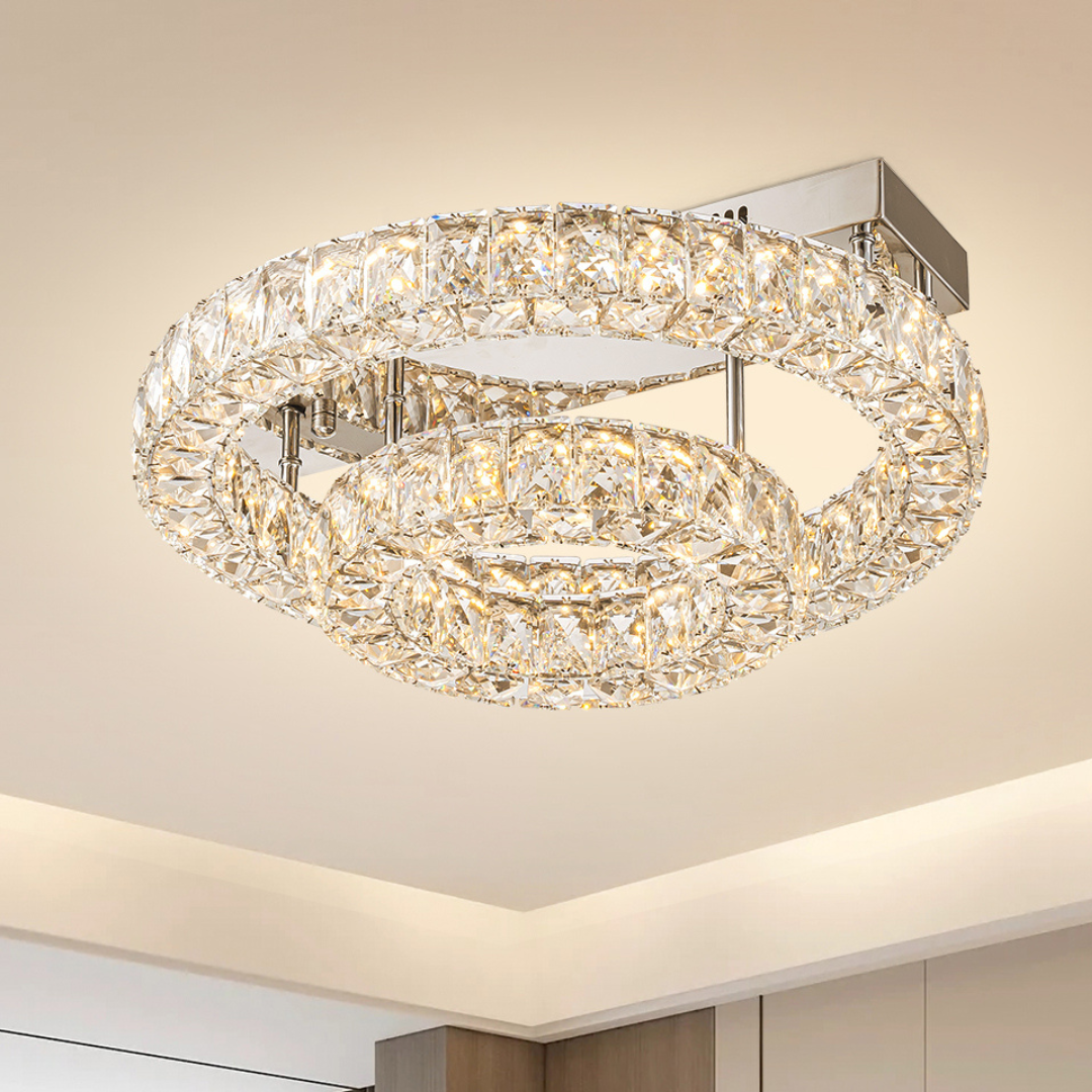 Plafón Cristal Circular Salón INFINITY | Cromo 2 Aros LED