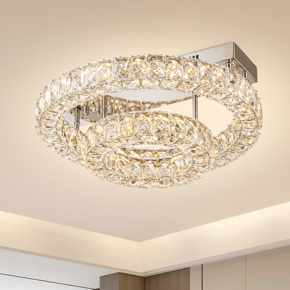Plafón Cristal Circular Salón INFINITY | Cromo 2 Aros LED