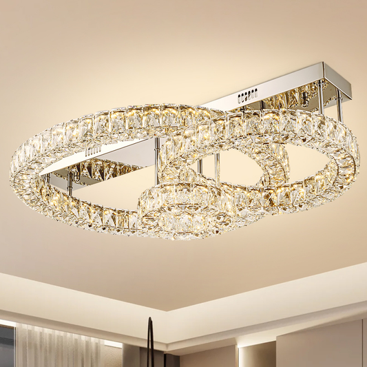 Plafón Cristal Circular Salón INFINITY | Cromo 3 Aros LED