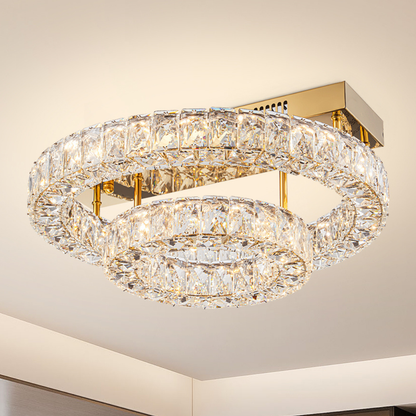 Plafón Cristal Circular Salón INFINITY | Dorado 2 Aros LED