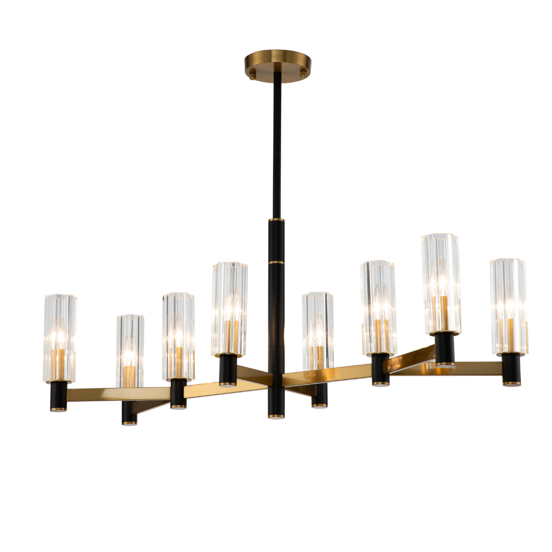 Lámpara Techo Cristal Lineal Salón NOEL | Negro/Dorado 8 Luces