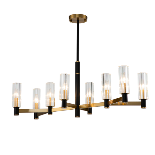 Lámpara Techo Cristal Lineal Salón NOEL | Negro/Dorado 8 Luces