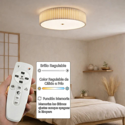 Plafón Tela Circular Techo Dormitorio LIGNO | Beige LED D50