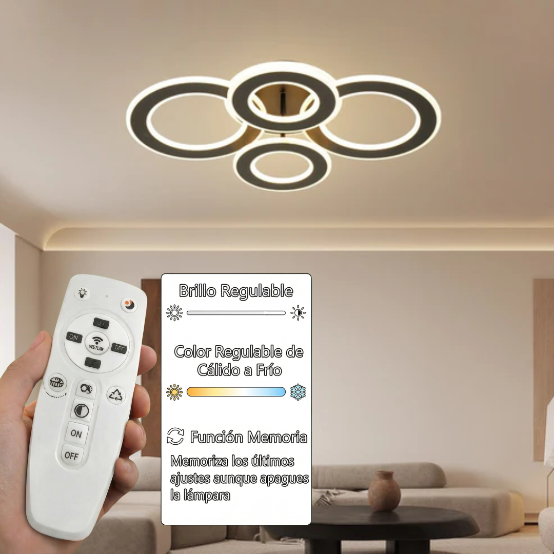 Lampara de 4 aros CCT Regulable Negro