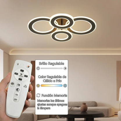 Lampara de 4 aros CCT Regulable Negro
