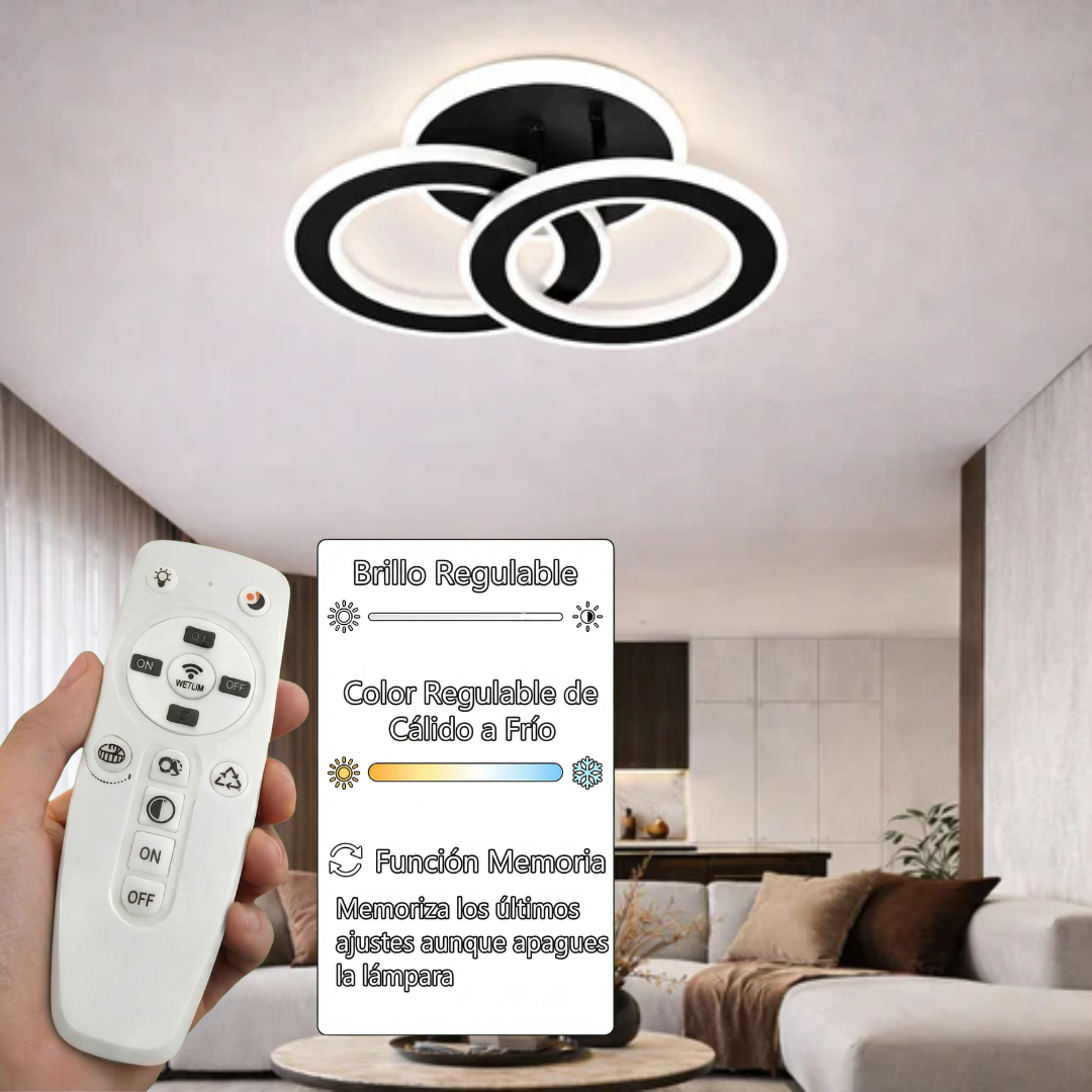 Lámpara LED Aros redondos Dormitorio DISCO | Negro Atenuable CCT