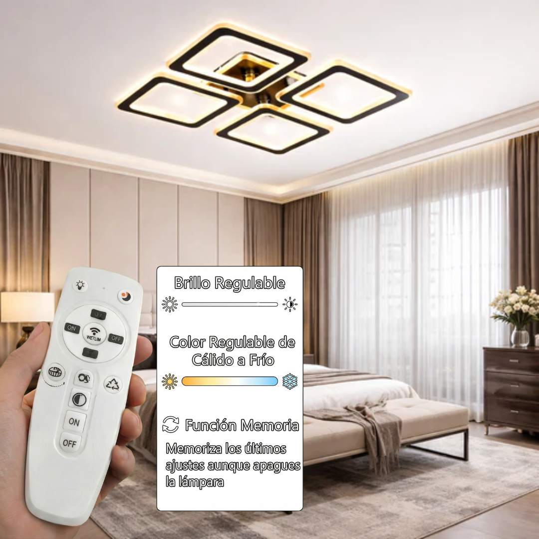 Lámpara LED Cuadrada Techo Salón ROBOX | Negro Atenuable CCT