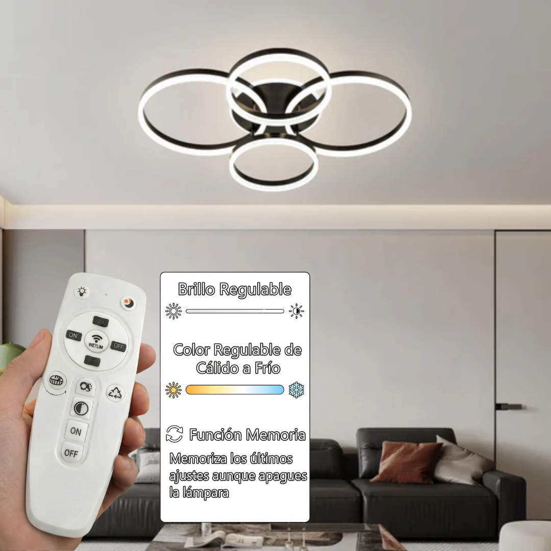 Lámpara LED Aros Circular Techo Salón LEDI | Negro Atenuable