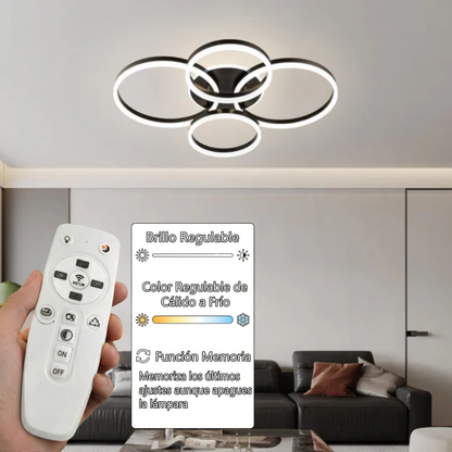 Lámpara LED Aros Circular Techo Salón LEDI | Negro Atenuable