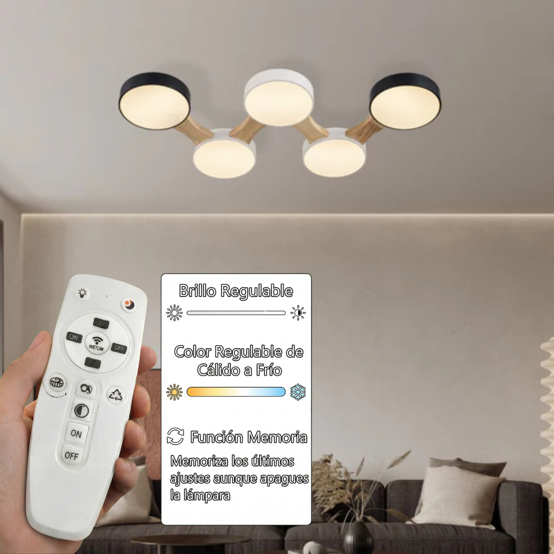 Lámpara LED Madera Circular Salón LEDI | Blanco/Negro CCT