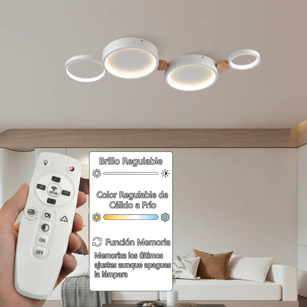 Plafón LED Nórdico Techo Salón NORDIC | Blanco/Madera CCT