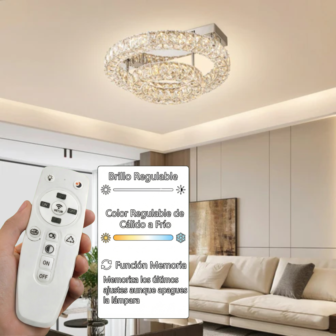 Plafón Cristal Circular Salón INFINITY | Cromo 3 Aros LED