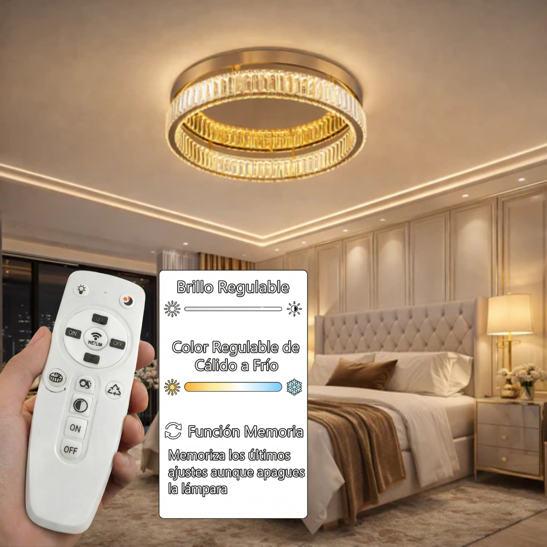 Plafón Cristal Circular Salón CRYSTO | Dorado Ø60 cm LED CCT