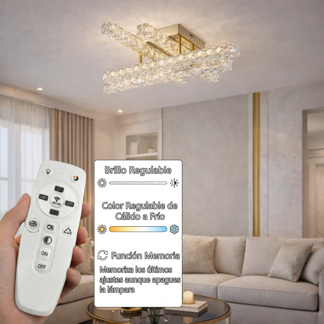 Lámpara Techo Cristal Rectangular Salón INFINITY | Dorado LED