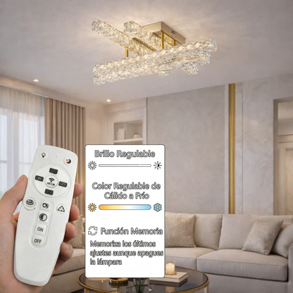 Lámpara Techo Cristal Rectangular Salón INFINITY | Dorado LED